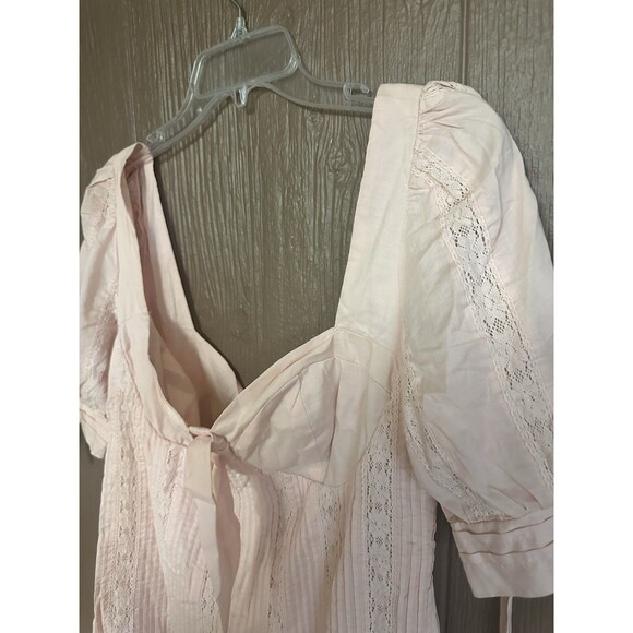 Lulu's Ryleigh Blush Pink Tie-Front Pleated Lace Mini Dress Size Medium Ruffle - Picture 3 of 7